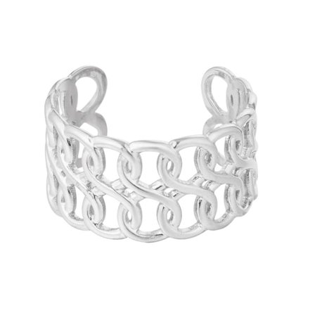 Ring i Stål med Dubbla Sammanflätade Länkar - Silver - Justerbar