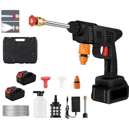Johdoton painepesuri 3000W, 21V, 6000mAh – 2 suutinta, 2x akut, 5m letku – Auton, puutarhan ja terassin pesuun
