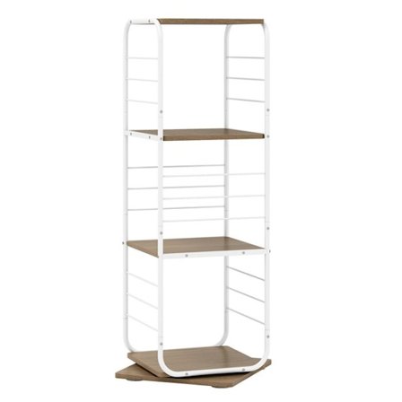 360° Drejelig Reol med 4 Niveauer COSTWAY, Metalramme, Vinkelbibliotek på Fod 40 x 40 x 115 cm, Naturlig