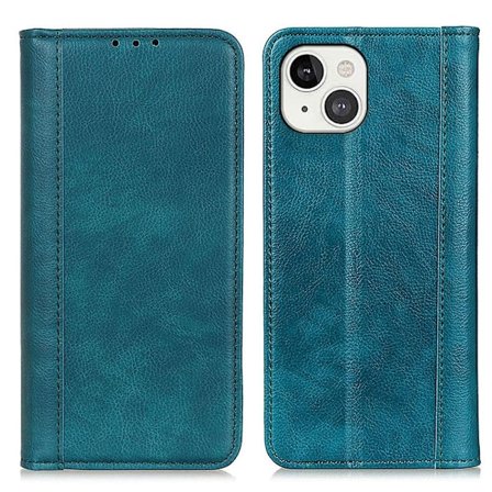 iPhone 13 ægte læderetui med magnetisk lukning - Grøn