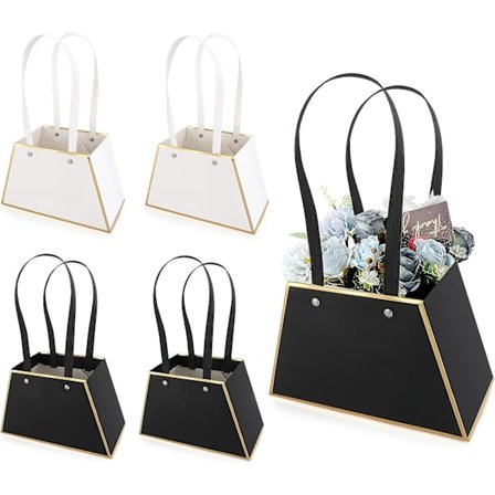 4 stk. Kraftpapir Blomster Gaveposer, Slikemballageposer, Bærbare Vandtætte Blomster Gaveemballageposer med Håndtag