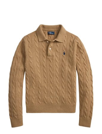 Cable-Knit Wool-Cashmere Polo Sweater Tops Knitwear Jumpers Beige Polo Ralph Lauren