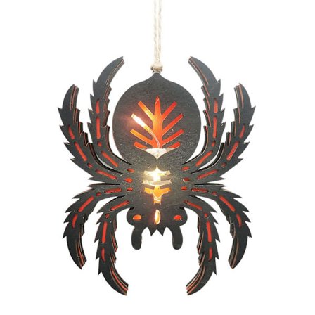 Seinälle ripustettava puinen hämähäkki, riippuvalaisin, koristeet, led-tunnelmavalo