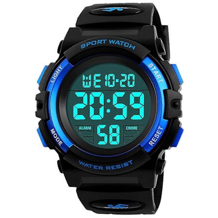 Digitale klokker for gutter, vanntett sportsklokke for barn med alarm/timer/EL-lys, blå digital utendørsklokke for tenåringsgutter