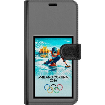 Kompatibel Tegnebogsetui til Asus Zenfone 10 Ishockeyillustration med spillere i bevægelse på isen, Milano Cortina 2026, Milano-landemærker og olympis