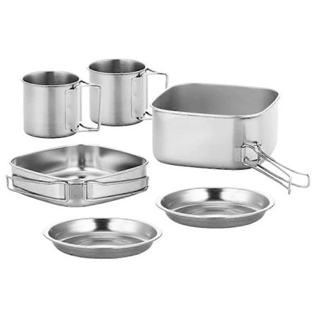 1 Set Camping Cookware Stainless Steel Camping Pot Long Handle Camping Pan Camping Equipment