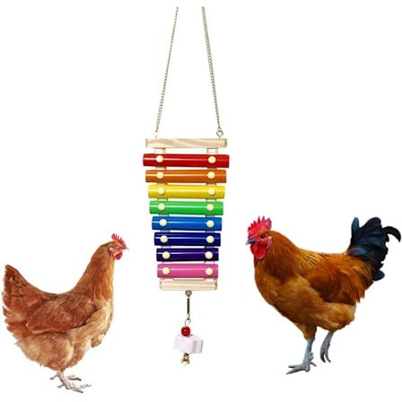 Kyllingleke i tre, kyllingxylofonleke, hengende kyllinghus, musikalsk hakkeleke med 8 metalltaster, 1 slipestein