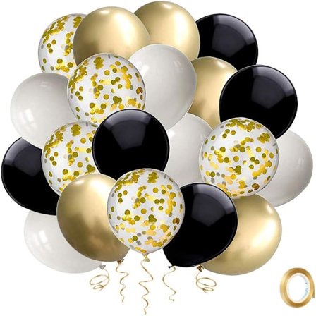 Sort Guld Konfetti Ballon, 50 stk 12 tommer Hvide Latex Party Balloner Sæt med Guld Bånd til Fødselsdag Baby Shower Dekorationer