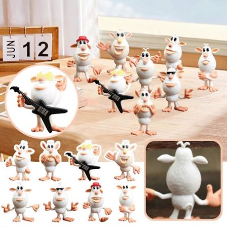 HKUKY 8 stk. Tegneserie Søde Figurer Booba Hvidt Monster Resin Ornamenter Kreative Animationsfigurer Skrivebordsdekoration