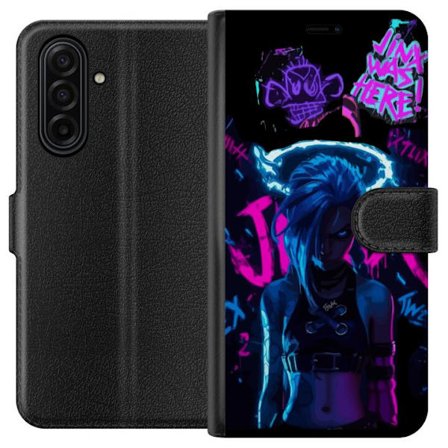 Yhteensopiva Lompakkokotelo Samsung Galaxy A17 5G Jinx juliste Arcane League of Legends LoL hahmo neon graffiti pelaaminen fanart Netflix anime suunni