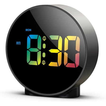 Digitalt LED Vækkeur, Farverig HD Buet Skærm, Batteri/USB-drevet Digital, 4 Justerbare Lysstyrker, 12/24 timer
