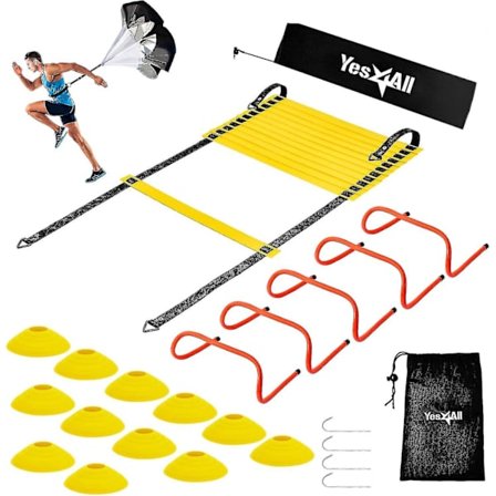 Ultimate Combo Agility Ladder -harjoitussarja, nopeusketteryystikkaat, 12 säädettävää askelmaa, 12 ketteryyskartiota ja 4 teräspaalua - Mukana 