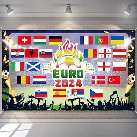 2024 fotbolls-EM-dekoration, 2024-EM-banner, bakgrundsbanner 185 x 110 cm