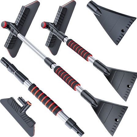 Raskaan käytön monitoiminen auton jäänraappausharja teleskooppivarrella ja pyörivällä harjaspäällä - All-in-One lumi ja jää [DB]