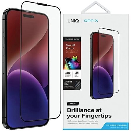 UNIQ Optix Vivid glass for iPhone 15 Pro med applikator