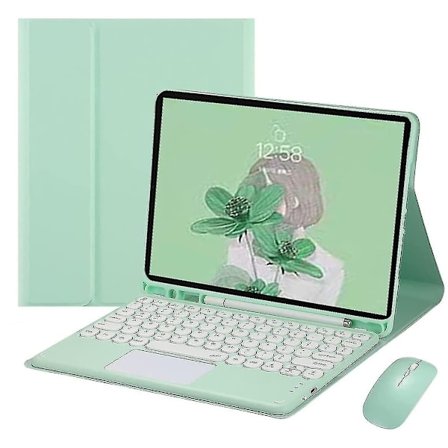 2021 Ipad Pro 12.9 5:e 4:e 3:e generationens tangentbordsfodral med Bluetooth-mus Sött runt tangentbord med färgade tangenter Pekplatta Avtagbar - 
