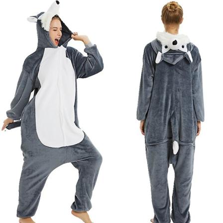 Unisex-flanellipuku, eläinpyjama, yhden kappaleen yöasu, huppari, yövaatteet, juhla-cosplay, eläinsiamilaiset pyjamat M