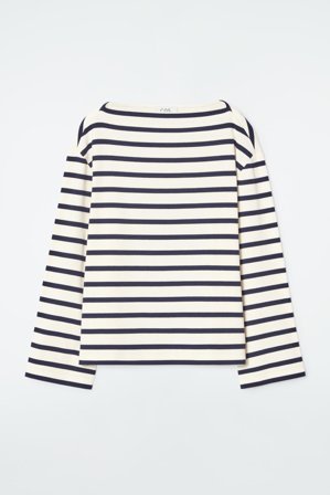 COS Women's Striped Boat-Neck Top in Navy