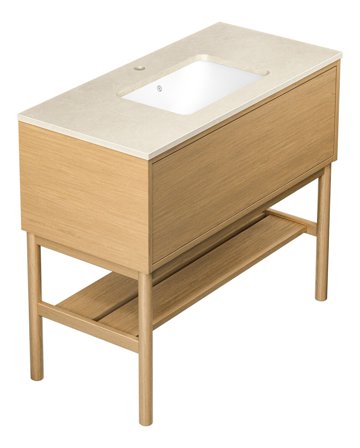 Gustavsberg Ducentic GB71DCVU10ARCC11LF Kommodpaket med ben, 100 cm, ljus ek/beige sten, 1 blandarhål Ljus ek/Beige Sten, Badrum