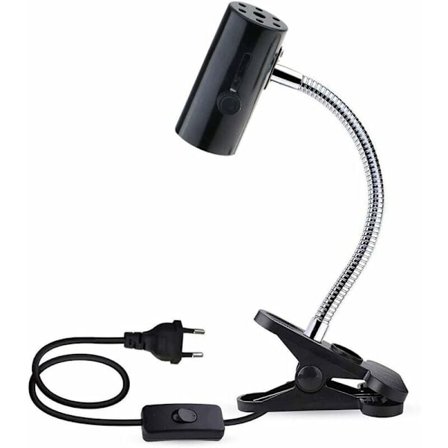 E27 Keramisk Fatning med Klemme og 1,8m Kabel til Reptillampe, maks. 150W, Fleksibel Sort E27 Terrariefatning til Skildpadde, Klemme på Varmelampe til