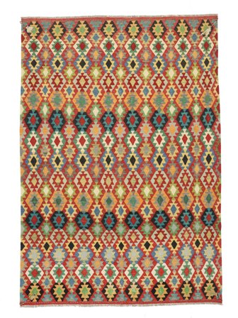Kilim Afghan Old Style Rug 210X299 Dark Red/Brown Wool, Afghanistan