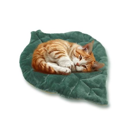 Selvoppvarmende kattematte/seng, 66 x 51 cm, bladformet bomull, innendørs seng, sofa, varmematte for katter og hunder (Grønn)