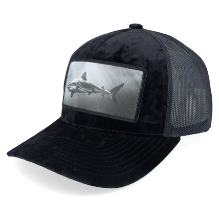 Calza Pennello - Negro trucker Gorra - Shark Big Patch Velvet Black Trucker @ Hatstore