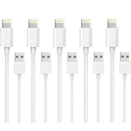Laddningskabel, 1 meter USB-Lightning-laddkabel för Apple 13/12/11/Xs/Max/X/8/7/6/5/SE (5-pack)