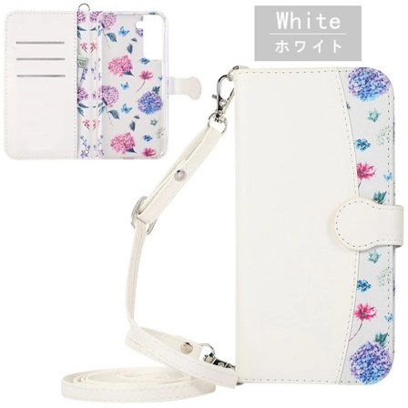 Etui til Samsung S25 ULTRA hvit blomstermønster snor kortspor lær