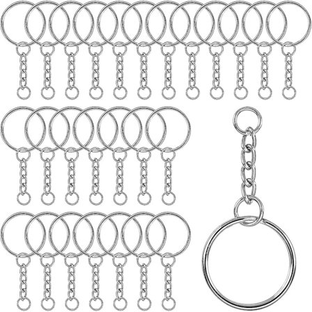 100 st Nyckelringsringar, 25 mm Nyckelring med Kedja Silver Nyckelring med Ringar Gåva