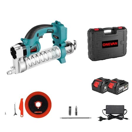 Elektrisk smörjpistol, 960W borstlös motor, 69Mpa tryck med 2 batterier och tillbehör.,2 Batteri EU-kontakt