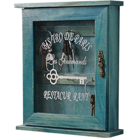 Nøgleholder i træ til vægmontering, nøgleorganisator i glas og træ med 6 kroge