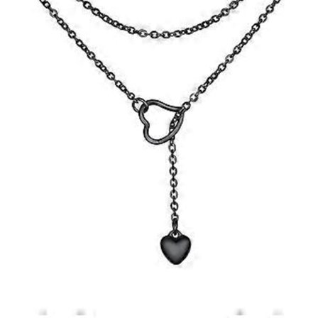 Elegant Y-halsband med dubbla hjärthängen, modernt långt halsband i svart och guld för vardagsbruk (svart)