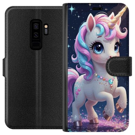 Yhteensopiva Lompakkokotelo Samsung Galaxy S9+ Söpö yksisarvinen, jossa on suuret silmät, pastellivärinen harja ja säihkyvät korut satumaisessa yömais