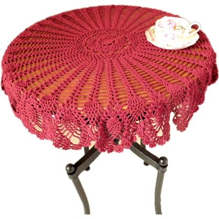 Retro duk, rund, spets, handgjord, virkad, bomull, duk / överdrag, 75-80 cm, bomull, beige, 75-80 cm rund, rosa