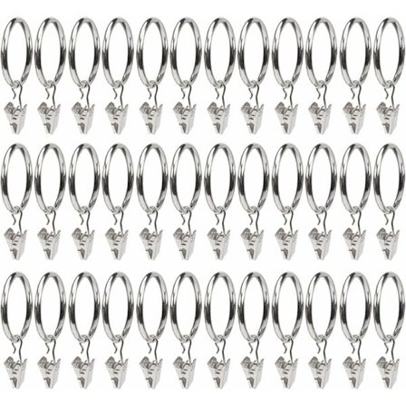 38mm Gardinringer, Gardinringer, 36 stk Gardinringer med Klemme, Laget av Jern, med Klips, Sterk og Slitesterk (Hvit) HIASDFLS