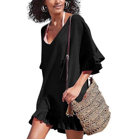 Kvinnors Bikini Cover Up Enfärgad Kaftan Miniklänning V-ringad Strandkläder Badkläder