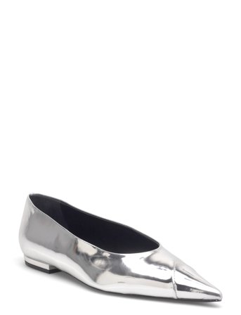 ROTATE Birger Christensen Leather Pointed Ballerina - Silver - 38