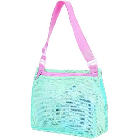 Strandtaske i mesh (grøn), skalnet håndtaske, foldbar skalnet sandtaske, egnet til børn, småbørn, drenge og piger, der holder svømmebassin