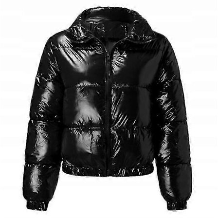 Vinterjakke for kvinner, kort boblejakke, vattert jakke, dunjakke med ståkrage