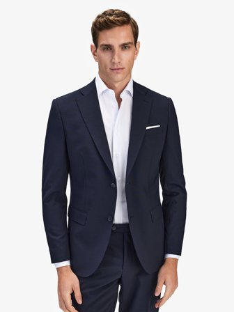 John Henric Men's Dark Blue Blazer Stretch Wool Mix Size 52