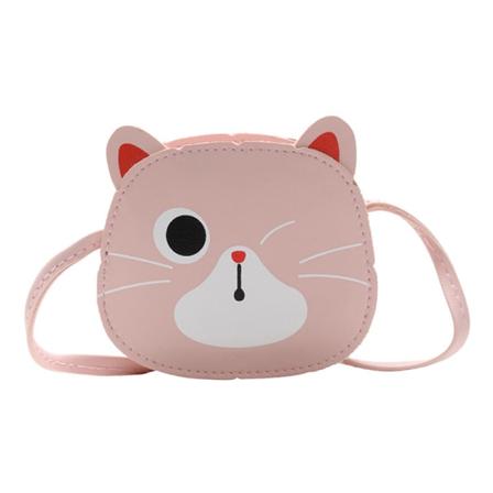Söt liten flicka axelväska för barn Mini handväska myntväska PU läder Cartoon Cross winking cat pink