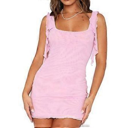 Naisten Bodycon Mekko Verkkokangas Mini Mekko Avoselkäinen Neliöpääntie Hihaton Bodycon Lyhyt Mekko Yökerho Mekko Juhlamekko Pinkki M(M Pinkki)
