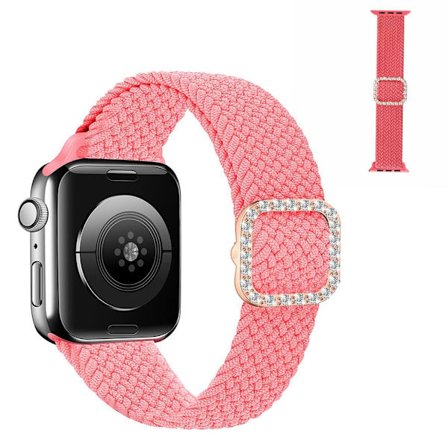 Apple Watch 40 mm klockarmband i nylon med strassspänne - Rosa