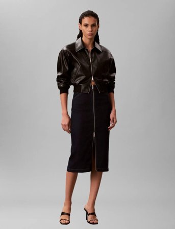 Calvin Klein Jeans Denim Zip Front Skirt Ck Classic - Navy - 26