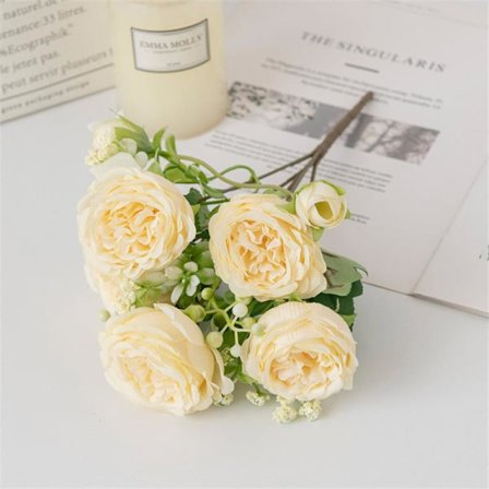 1 buket med kunstige pæoner, rosa blomster, silkepæoner til bryllupsfest, bordpynt, blomsterarrangement, hjem, køkkendekoration