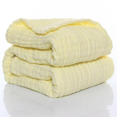 Seks-lags vasket bomuld almindelig gaze badehåndklæde betræk Tæppe tegneserietryk Absorberende Åndbar Plain Yellow 105×105cm