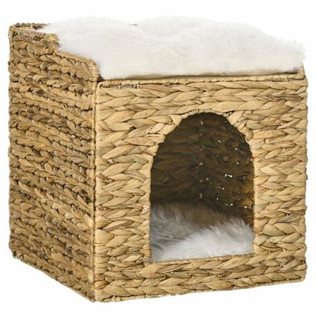 Rattan Cat Cave 2-Level Pude Vand Hyacinth Brown Op Til 5 Kg