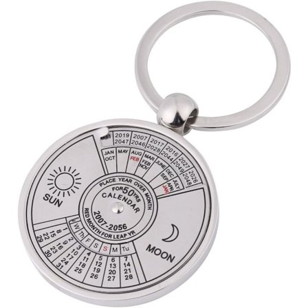 2 st Kalendernyckelringar, 50 års Metall Evighetskalender Nyckelring 2007 till 2056 Sol och Måne Kalendernyckelring