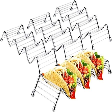 Taco-teline 4-pakkaus ruostumattomasta teräksestä valmistettu taco-teline, jossa on tilaa jopa 16 kpl koville tai pehmeille tacoille